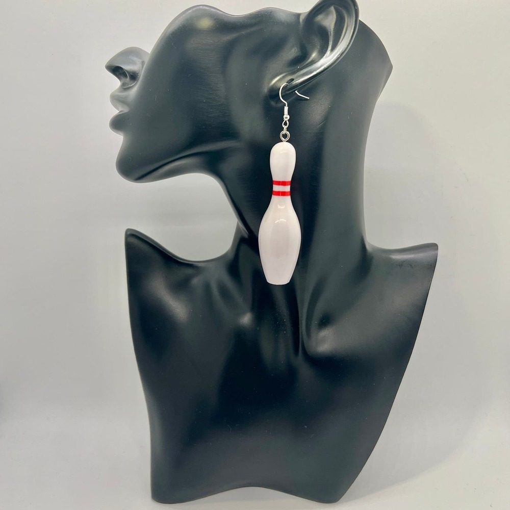 Giant Bowling Pin Earrings - Bowling Earrings - Statement Earrings - Oversized - Picture 5 of 7